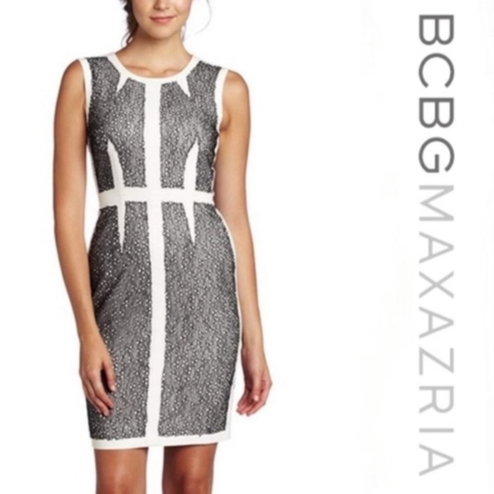 Black and White Lace Blocked Sheath BCBG Dress